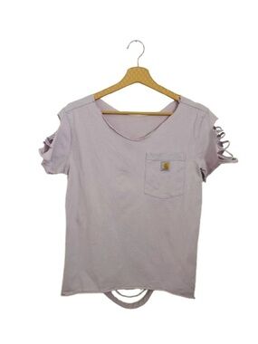 CARHARTT Lavender Pocket Tee - Ladder Cut Sleeve Detail - Size S